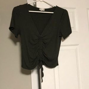 Crop waffle knit v neck